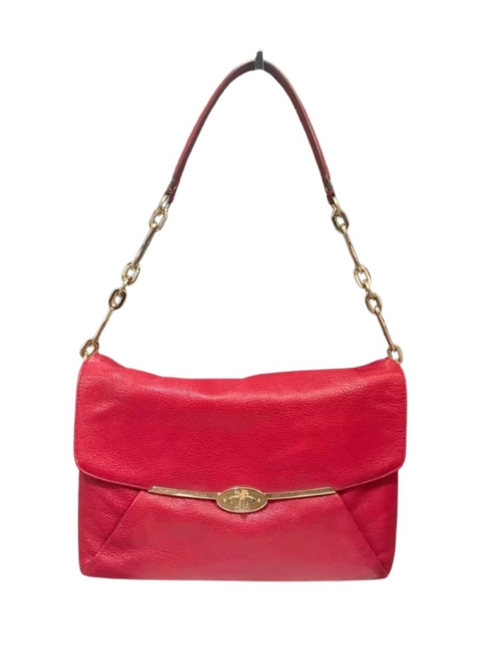 Coach Madison Red PebbledLeather Chain Shoulder Bag